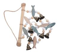 GATHINESS Mediterranean Style Double Sided Wood Fish Wind Chime with Metal Bells and Hemp Rope, Coastal Nautical Wall Decor for Ocean Themed Rooms and Outdoor Patio, Relaxing Atmosphere