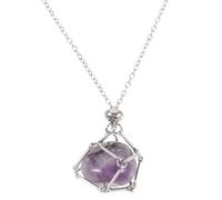 GATHINESS Natural Stone Crystal Pendant Necklace Hollow-out Metal Mesh Cage Holder, Adjustable Chain, Simple and Elegant Style for Making Necklaces and Bracelets
