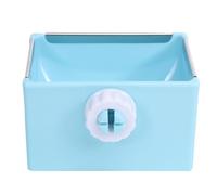 GATHINESS Stable Removable Pet Cage Food Bowl for Rabbit and Birds, Square Blue Bowl Made of Plastic and Stainless Steel with Bolt Holder, Feeding Accessory for Cage Use