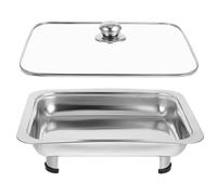 GATHINESS Stainless Steel Buffet Server Rectangular Buffet Dish Tray with Visual Cover and Stable Support Simple Fashion Design of Rounded Corners Four Feet of The Chassis for Barbecue
