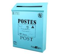 GATHINESS Vintage Blue Iron Outdoor Mailbox with 2 Hooks, Easy Access and Writing Features, Sturdy Letter Box for Home Decoration and Photo Prop