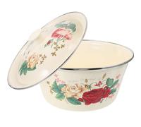 GATHINESS Vintage Enamel Bowl with Lid Thick and Deep Kitchen Storage Holder Simple Retro Design Full of Sense of Age Store Food Directly for Washing Rice and Vegetables