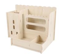 GATHINESS Wooden Bunny Feeder Bowl for Guinea Pigs and Small Pets, Multi-functional Design, Easy to Clean Hay Feeder Rack, Beige Colour for Pet Dining and Cage Use