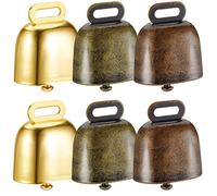 Gathukila 6 Pieces Cow Horse Grazing Small Brass Cowbell Retro for Grazing Copper(Green, Red, Gold)