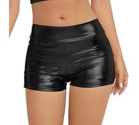 Gatielzana Women's Metallic Rave Booty Shorts Shiny High Waisted Bottoms for Dance Festival, Black, S