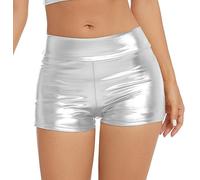 Gatielzana Women's Metallic Rave Booty Shorts Shiny High Waisted Bottoms for Dance Festival, Silver, XXL