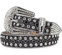 Fashionable Rhinestone Belts for Men and Women Shiny Crystals and Diamonds Inlaid Design Leather Diamond Belt Jeans, Black and Silver, XL: fits pants size 43-46