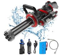 Gatling Electric Water Gun,Water Gun for Adults Kids,High Powered Automatic Squirt Guns with Large Capacity Backpack,New Double Barrel Squirt Guns with Rotating and LED Light,Range to 28-32FT (Black)