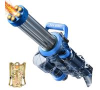 Gatling Electric Water Gun,Water Gun, High Powered Automatic Squirt Guns with Large Capacity Backpack, 2 Battery,Range to 28-32FT, Dazzling Gunfire Effects Muzzle Flash Blue