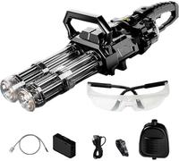 Gatling Water Gun, 2025 New Double Barrel Rotating Gatling Electric Water Gun, with LED Shooting Light Range 40 Ft, High-Speed Continuous Firing, Rechargeable Battery, Large Capacity Backpack (Black)