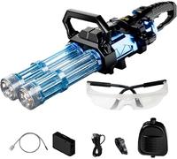 Gatling Water Gun, New Double Barrel Rotating Gatling Electric Water Gun with LED Shooting Light Range 40 Ft, High-Speed Continuous Firing, Rechargeable Battery, Capacity Backpack (Blue)