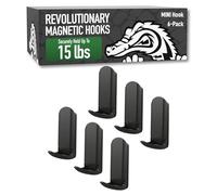 Gator Magnetics MINI - Open Hooks, 15 lb Strong Magnetic Hooks for Steel Surfaces, Patented Easy-Release, Non-Slip Grip - Storage & Organization, Fridges, Offices, Classrooms, Kitchen - Black - 6 Pack