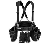 Gatorback Professional Carpenter Tool Belt Deluxe Package - Padded Tool Belt with Suspenders, Drill Holster & Work Gloves, Built for Comfort & Durability (Large, 36-40 in.)