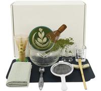 Gatphy 10Pcs Glass Matcha Kit, 500ml Japanese Tea Set Clear Matcha Making Starter Kit with Whisk Holder, Bamboo Whisk, Glass Bowl with Pouring Spout, Cup, Mat, Scoop and Strainer (10Pcs Clear1)