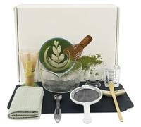 Gatphy 10Pcs Glass Matcha Kit, 500ml Japanese Tea Set Clear Matcha Making Starter Kit with Whisk Holder, Bamboo Whisk, Glass Bowl with Pouring Spout, Cup, Mat, Scoop and Strainer (10Pcs Clear2)
