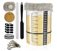 Gatphy 12Pcs Sourdough Starter Jar Kit, 900ml Sourdough Starter Jar with Scraper, Cloth Cover, Rubber Band Heat Resistant 32oz Sourdough Starter Container for Fermenting Preserves, Sauerkraut, Yogurt