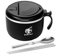 Gatphy 1600ml Rapid Ramen Bowl with Filterable Lid, 304 Stainless Steel Noodle Bowl Ramen Cooker, Microwave Noodle Bowl with Chopsticks and Spork Portable Soup Bowl for Dorm Home Office(Black)