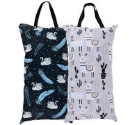 Gatphy 2 Pack Wet Dry Bag with Double Zippered Pockets, Large Capacity Reusable Hanging Wet Dry Cloth Diaper Bag with Handle, Portable Cloth Diaper Wet Bag Washable Baby Cloth Diaper Bag(Style C)