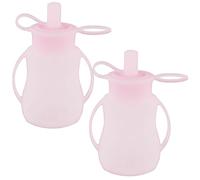 Gatphy 2Pcs Silicone Food Pouches Baby Feeding Pouches with Handle and Straw Leakproof Reusable Squeeze Pouches for Toddler Kids Visible Silicone Refillable Baby Food Storage(Pink)
