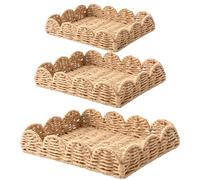Gatphy 3Pcs Scalloped Wicker Trays Paper Rope Woven Basket Trays Scalloped Basket Rattan Storage Decorative Woven Serving Tray Bread Fruit Organizer for Coffee Table Living Room Kitchen Display
