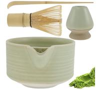 Gatphy 4Pcs Ceramic Matcha Kit, 500ml Japanese Tea Set Matcha Making Starter Kit with Whisk Holder, Bamboo Whisk, Scoop, Ceramic Bowl with Filter