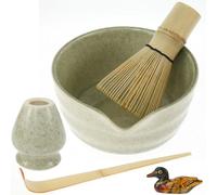 Gatphy 5Pcs Ceramic Matcha Bowl Set Japanese Matcha Whisk Set Ceramic Matcha Bowl with Spout Matcha Whisk Holder and Scoop Reusable Matcha Whisk Bowl Set Matcha Whisk Starter Kit (GreenB)