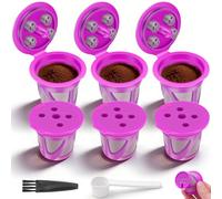 Gatphy 6Pcs Reusable Coffee Pods Stainless Steel Refillable Coffee Capsules Compatible with Single Cup Brewers 1.0 and 2.0 Filters Reusable Pod Set with Spoon and Brush