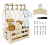Gatphy Baby Shower Crate Closet with 5 Hangers, Wooden Baby Shower Hamper Basket with Handle Newborn Clothes Wardrobe Storage Basket Newborn Essentials for New Parents Pregnancy (34x23x53cm)