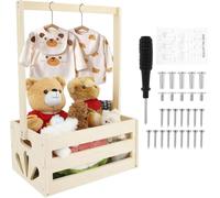 Gatphy Baby Shower Crate Closet Wooden Baby Shower Hamper Basket with Handle Newborn Clothes Wardrobe Storage Basket Newborn Essentials for New Parents Pregnancy (34x23x55cm No Hanger)