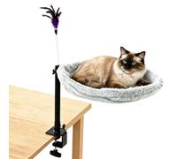 Gatphy Cat Desk Bed Hammock with Clamp on Cat Bed for Desk with Feather Teaser Plush Elevated Cats Sleeping Platform, Heavy Duty Steel Frame Supports up to 40 Lbs, for Office Computer Table(1 Layer)