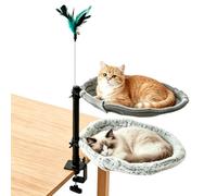 Gatphy Cat Desk Bed Hammock with Clamp on Cat Bed for Desk with Feather Teaser Plush Elevated Cats Sleeping Platform, Heavy Duty Steel Frame Supports up to 40 Lbs, for Office Computer Table(2 Layer)
