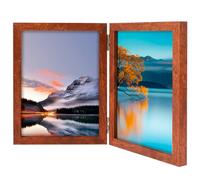 Gatphy Double Sided Photo Frame 5x7 Hinged Folding Wood Picture Frame with Definition Glass Stand Hinged Photo Frame Vertical on Desktop Folding Family Frames Collage Hold 2 Photos (Double Brown)
