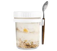 Gatphy Overnight Oats Jars 10oz Glass Overnight Oats Container with Lid and Spoon Measurement Marks Reusable Wide Mouth Airtight Breakfast Pots Yogurt Storage for Salads Cereal Milk Fruit (White)