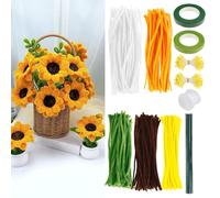 Gatphy Pipe Cleaner Flower Set, 400Pcs Flexible Pipe Cleaner Flowers Bouquet for Craft Chenille Stems Kit with Flower Stamens, Ribbon, Stems, Creative Twist Stick Kit for Craft DIY Present(Yellow)