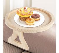 Gatphy Sofa Side Arm Tray, Wooden Couch Arm Table Clip On Tray Foldable Armrest Side Tables Space Saving Round Sofa Side Tables Organiser for Drinks Snack Phone Magazine Remote (Round)