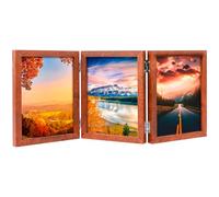 Gatphy Triple Sided Photo Frame 5x7 Hinged Folding Wood Picture Frame with Definition Glass Stand Hinged Photo Frame Vertical on Desktop Folding Family Frames Collage Hold 3 Photos (Triple Brown)