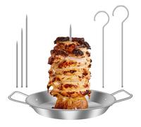 Gatphy Vertical Meat Skewer Stand with 2 Hooks, Stainless Steel Vertical Skewer Grill Rack with 3 Replacement Spikes Barbecue Kebab Spike Skewers for BBQ Grill Chicken Meat (Spikes & 2 Hooks)