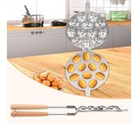 Gatphy Walnut Cookie Mold Maker Mon-Stick Walnut Cookie Presses with Wood Handle 12 Holes Oreshki Mold Maker Aluminum Alloy Walnut Cookie Molds for Dessert Nuts Oreshki Molding Baking(Silver)