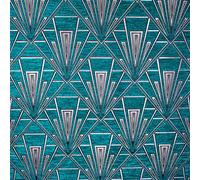 Gatsby Art Deco Velvet Chenille Fibre Naturelle Curtain Upholstery Blind Fabric (Teal (Plaza), Per Half Metre)