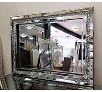 Gatsby Crushed Diamond Crystal Glass Silver Frame Bevelled Wall Mirror 60x80cm