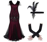 Gatsby Dresses for Women - Women 1920s Gatsby Flapper Dresses Sequin Mermaid Formal Long Plus Size Evening Gown Dress with Gloves Headband 20s Accessories Set Halloween Fancy Dress Costume