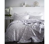 Gatsby Goemetric Duvet Cover and Pillowcase Bed Set, Percale Cotton, Off White Ivory, Double
