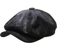 Gatsby Ivy Collection Classic Newsboy Cabbie Applejack Leather Hats Caps, (B) Leather - Black, S-M