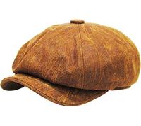 Gatsby Ivy Collection Classic Newsboy Cabbie Applejack Leather Hats Caps, (B) Leather - Light Brown, S-M