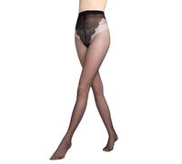 Gatta Chiara Classic 20 Denier Elegant Tights with Black Red Stitching Bikini Bottoms Jacquard Panty Tights Women's Transparent Pattern Stripes - Black - Medium
