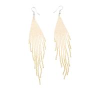 Gatuida 1 Pair Boho Beaded Long Tassel Earrings for Women Chic Dangle Ear Jewelry for Daily Wear Parties and Festivals Comfortable and Unique Design Beige