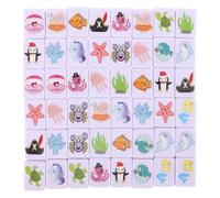 Gatuida 1 Set 2 Players Mahjong Tiles Seaside Escaping Animal Pattern 48 Blocks Sea Creature Holiday Table Game Portable Toy For Party New Year Accessory
