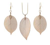 Gatuida 1 Set Leaf Shape Necklace Elegant Earrings Set for Women Golden Jewelry for Chic Neck Chain Dangle Ear Drops for Parties and Everyday Wear
