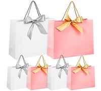 Gatuida 10 Pcs Paper Bags with Ribbon Bows Sturdy Recyclable Present Bags for Weddings Birthdays Holidays Party Favors Elegant Design White Pink