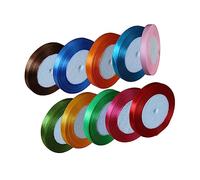 Gatuida 10 Rolls Polyester Satin Ribbon Pack Decorative Straps for Wrapping Wedding Party Birthday Crafts in Vibrant Colors Including Red Orange Green Blue Pink Gold